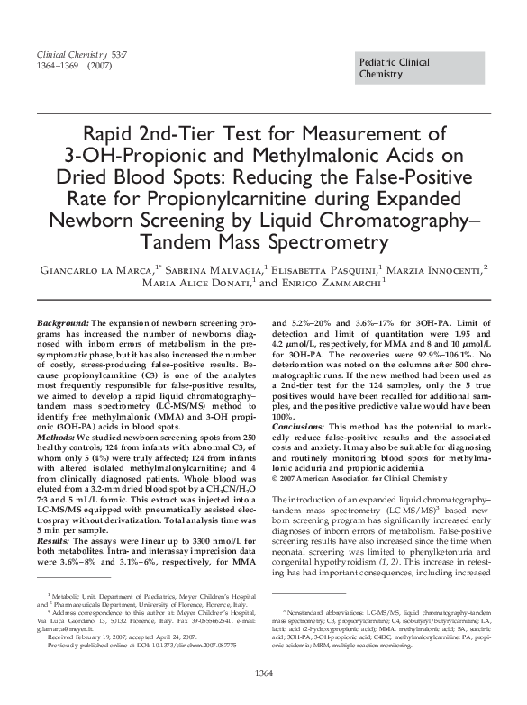 (PDF) Rapid 2ndTier Test for Measurement of 3OHPropionic and