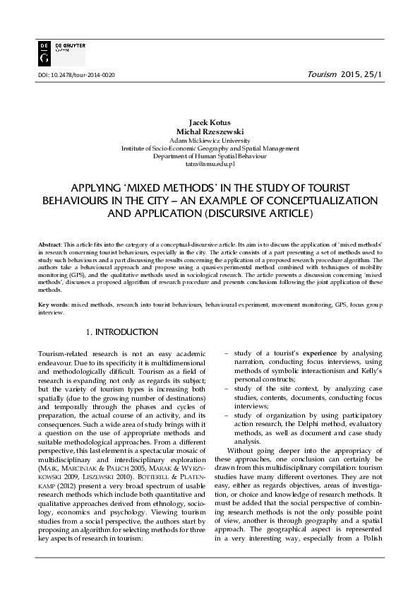  PDF Applying Mixed Methods In The Study Of Tourist Behaviours In 