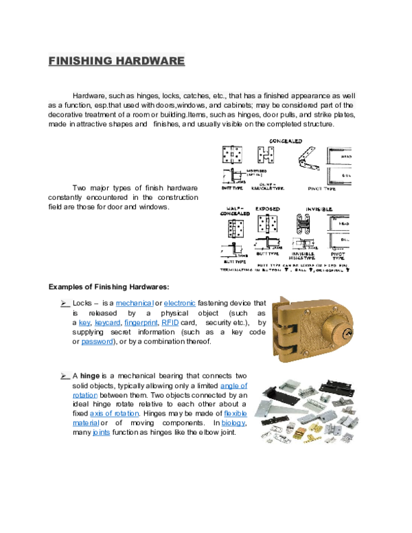 (DOC) FINISHING HARDWARE temothy trapal Academia.edu