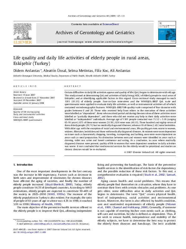 (PDF) Life quality and daily life activities of elderly people in rural ...