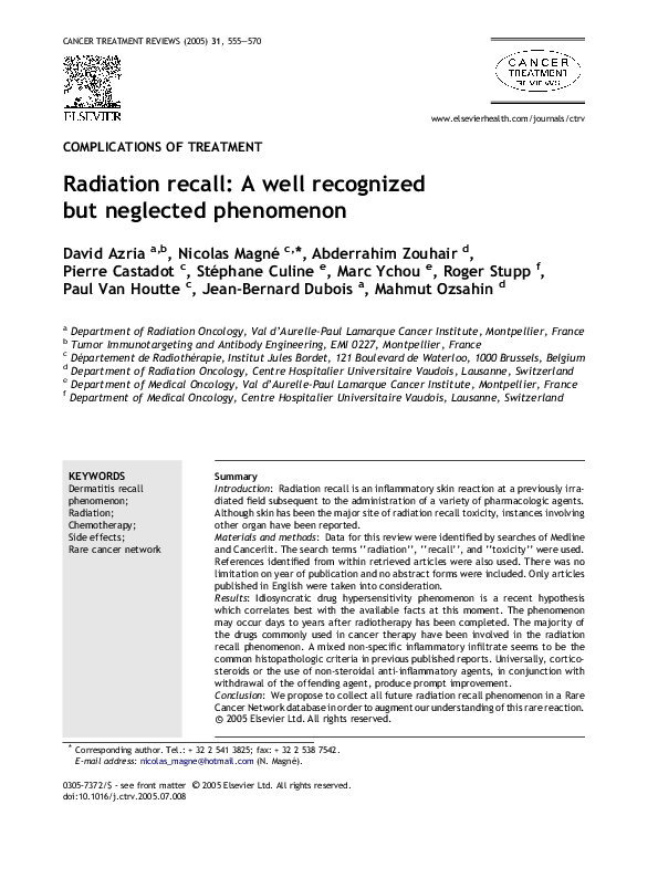 (PDF) Radiation recall A well recognized but neglected phenomenon