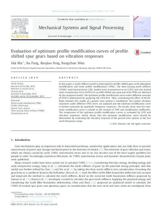 (PDF) Evaluation of optimum profile modification curves of profile ...