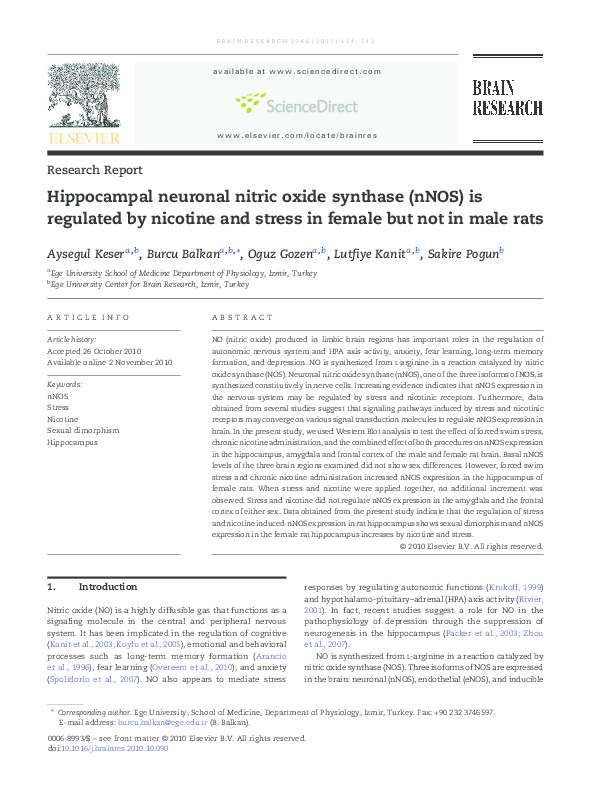 (PDF) Hippocampal neuronal nitric oxide synthase (nNOS) is regulated by ...