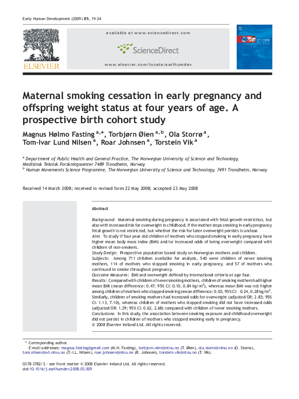 (PDF) Maternal smoking cessation in early pregnancy and offspring ...