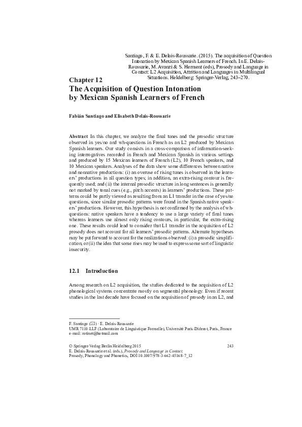 (PDF) The Acquisition of Question Intonation by Mexican Spanish ...