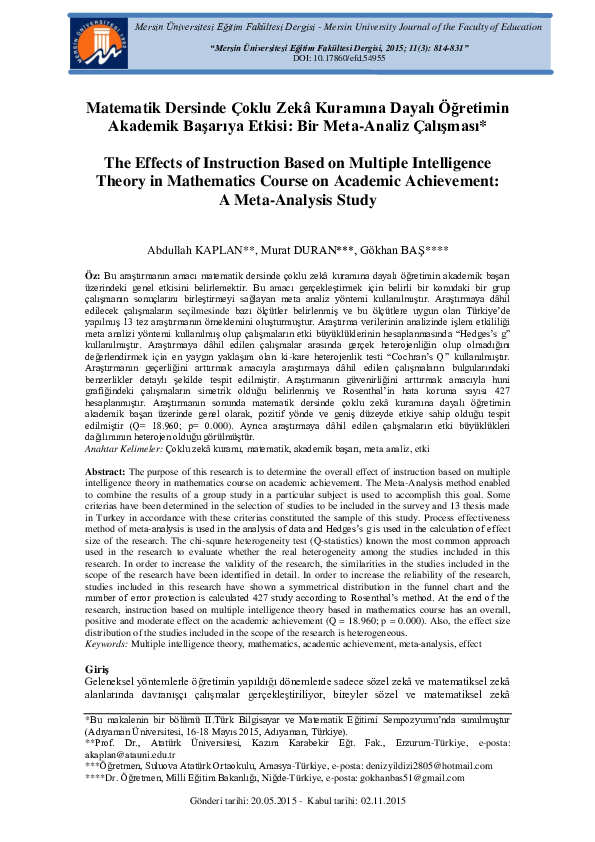 (PDF) The effects of instruction based on multiple intelligence theory ...