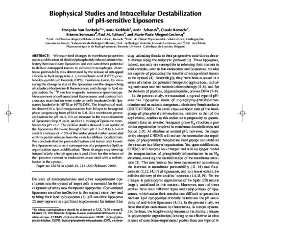 (PDF) Biophysical studies and intracellular destabilization of pH ...