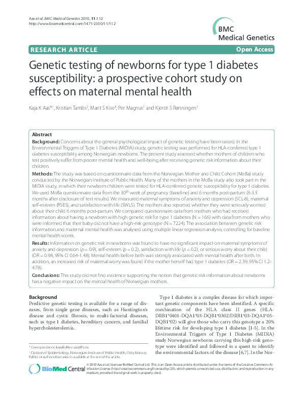 Image showcasing (PDF) Genetic testing of newborns for type 1 diabetes susceptibility: a ...