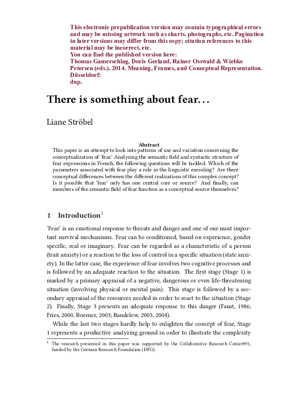 (PDF) Linguistic Realizations of the Concept of FEAR
