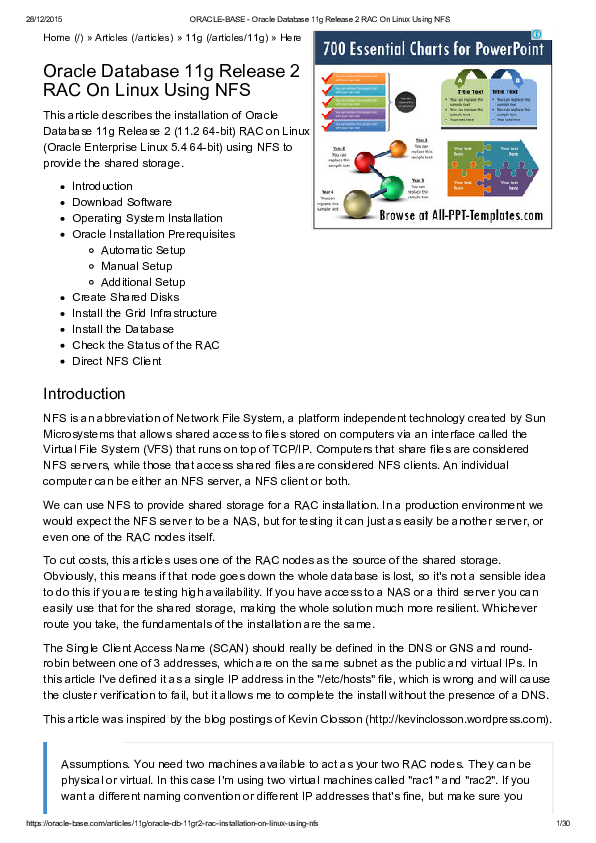(PDF) ORACLE BASE Oracle Database 11g Release 2 RAC On Linux Using NFS