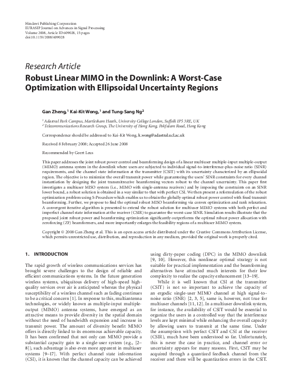 (PDF) Robust Linear MIMO in the Downlink: A Worst-Case Optimization ...