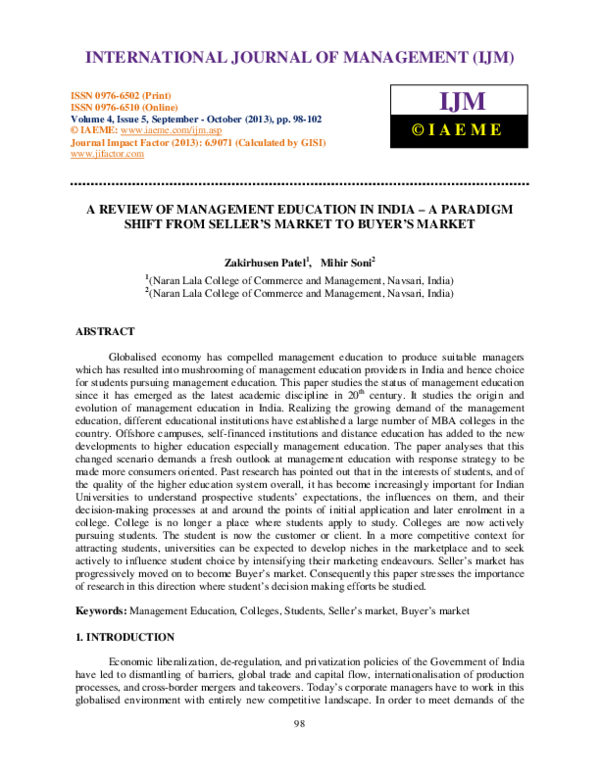 (PDF) A REVIEW OF MANAGEMENT EDUCATION IN INDIA – A PARADIGM SHIFT FROM ...