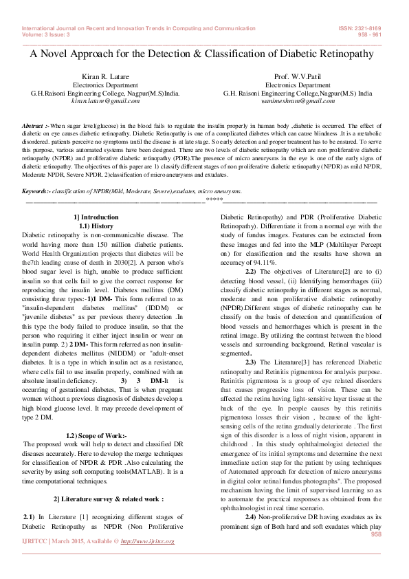 (PDF) A Novel Approach for the Detection & Classification of Diabetic ...