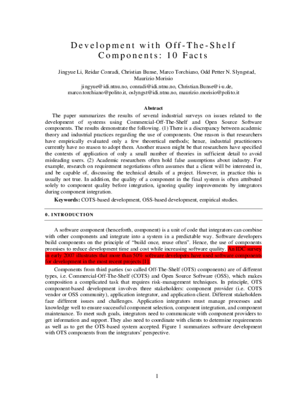 (PDF) Development with OfftheShelf Components 10 Facts Marco