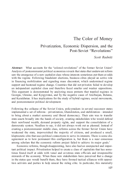 (PDF) The Color of Money: Privatization, Economic Dispersion, and the ...