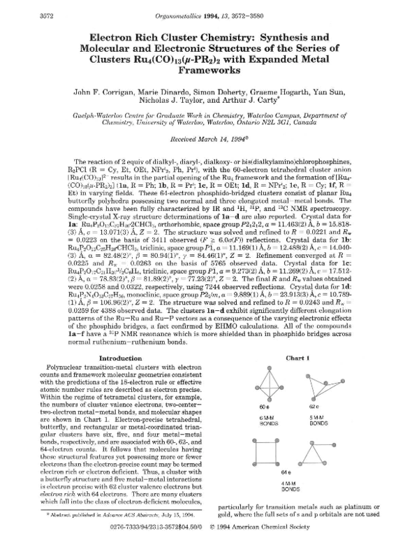 (PDF) Electron Rich Cluster Chemistry: Synthesis and Molecular and ...