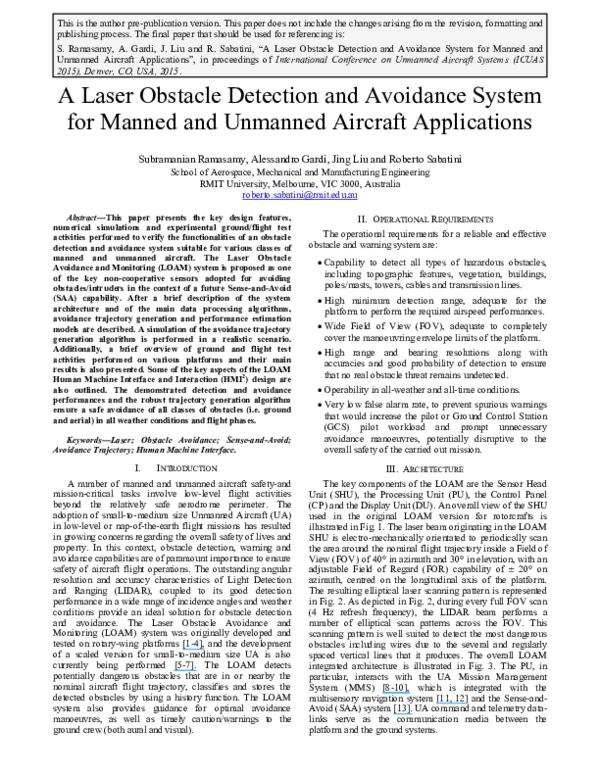 (PDF) A Laser Obstacle Detection and Avoidance System for Manned and ...