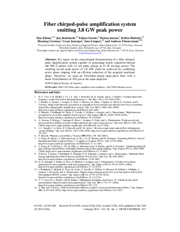 (PDF) Fiber chirped-pulse amplification system emitting 38 GW peak power
