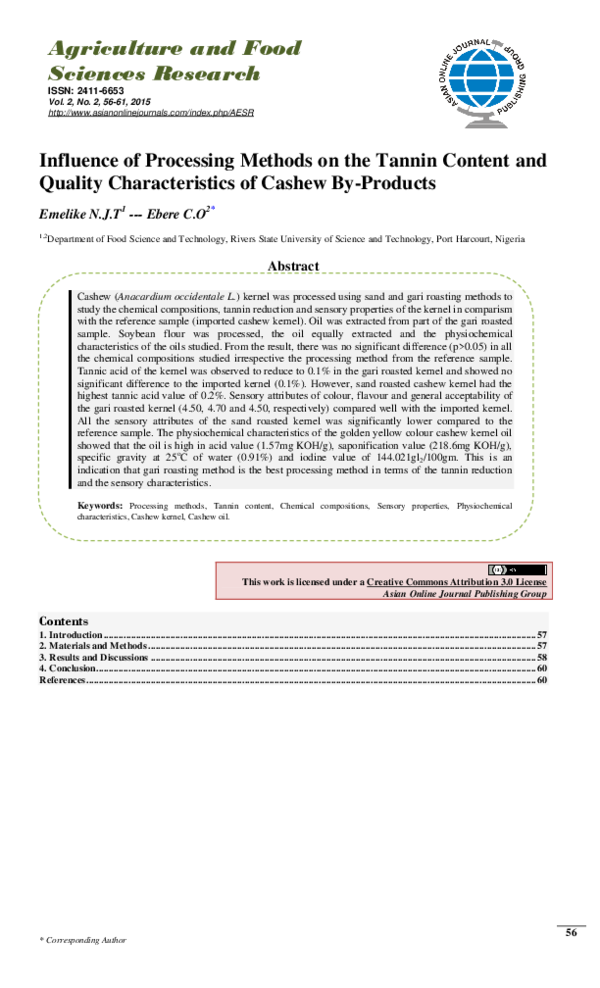 (PDF) Influence of Processing Methods on the Tannin Content and Quality ...