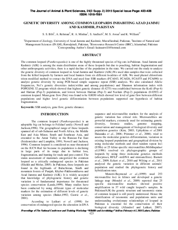 (PDF) GENETIC DIVERSITY AMONG COMMON LEOPARDS INHABITING AZAD JAMMU AND