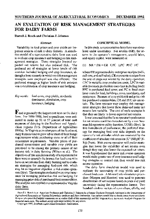  PDF An Evaluation Of Risk Management Strategies For Dairy Farms Darrell Bosch Academia edu
