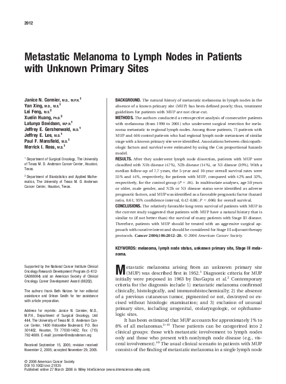 (PDF) Metastatic melanoma to lymph nodes in patients with unknown ...