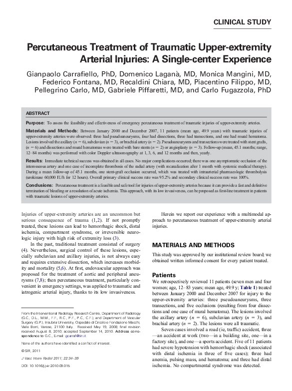 (PDF) Percutaneous Treatment of Traumatic Upper-extremity Arterial ...