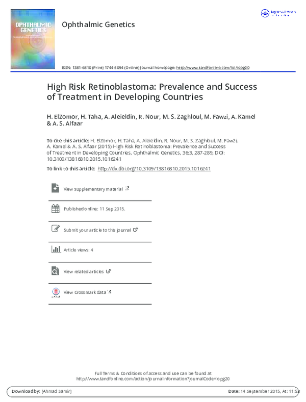 (PDF) High Risk Retinoblastoma: Prevalence and Success of Treatment in ...