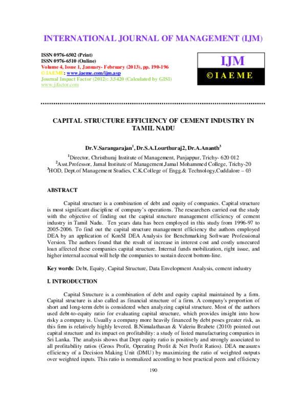 (PDF) CAPITAL STRUCTURE EFFICIENCY OF CEMENT INDUSTRY IN TAMIL NADU