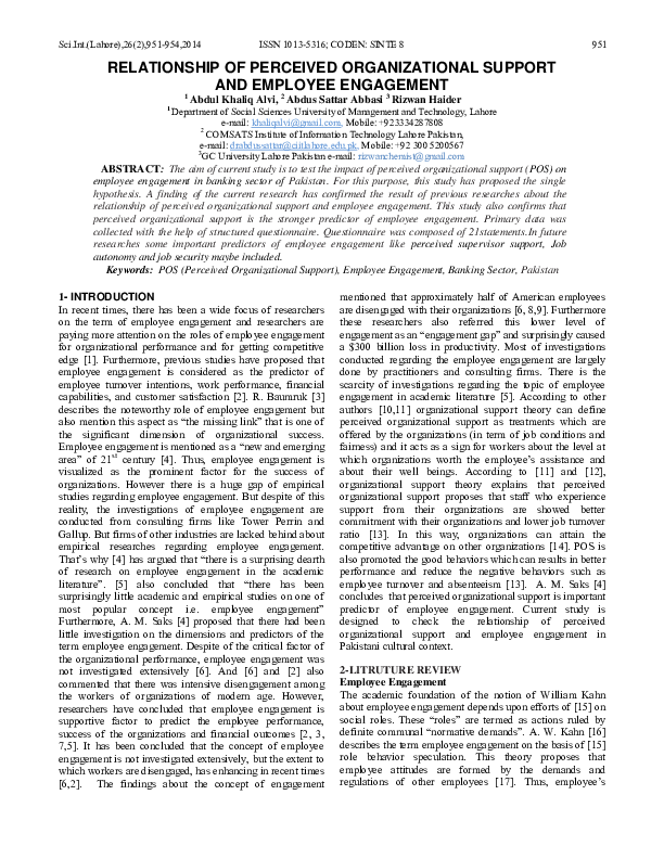 (PDF) RELATIONSHIP OF PERCEIVED ORGANIZATIONAL SUPPORT AND EMPLOYEE ...