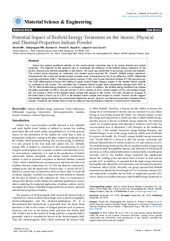 (PDF) Trivedi Effect | Potential Impact of Biofield Energy Treatment on ...