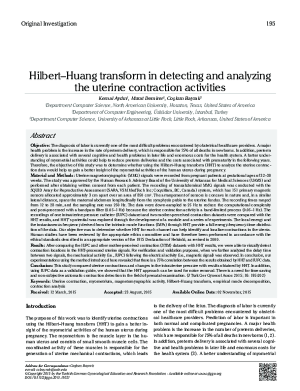 (PDF) HilbertHuang transform in detecting and analyzing the uterine