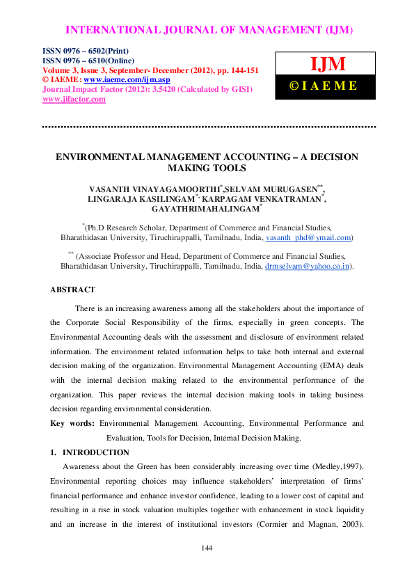 Doc Environmental Accounting Methods And Techniques And Environmental