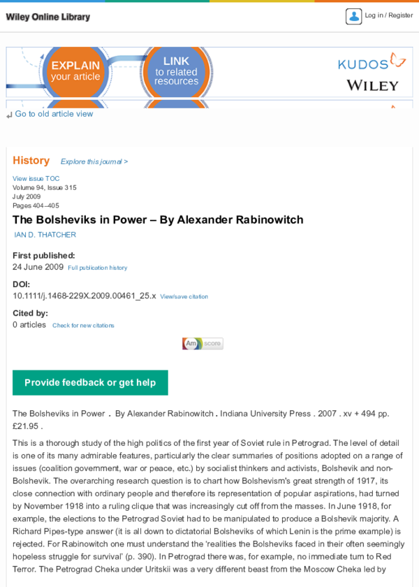 (PDF) The Bolsheviks in Power - By Alexander Rabinowitch