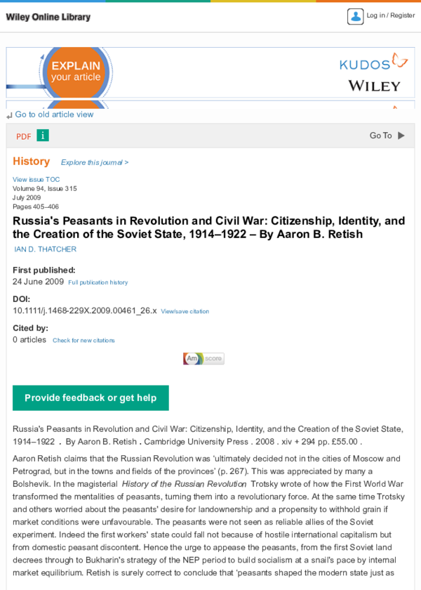 (PDF) Russia's Peasants in Revolution and Civil War: Citizenship ...
