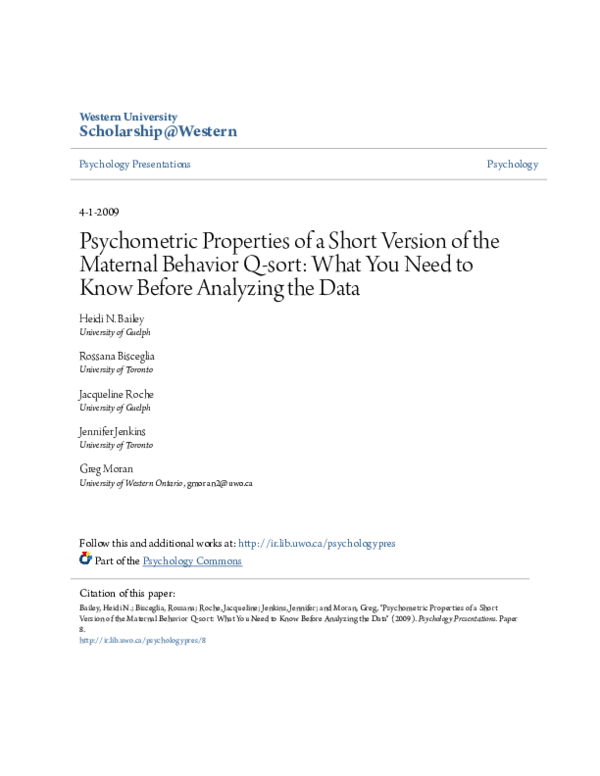 (PDF) Psychometric Properties of a Short Version of the Maternal ...