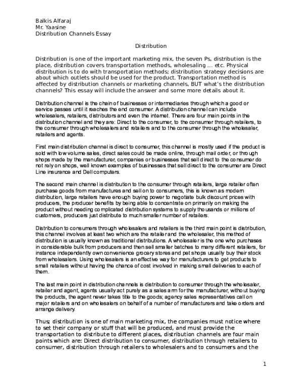 channels of distribution Distribution decisions essay