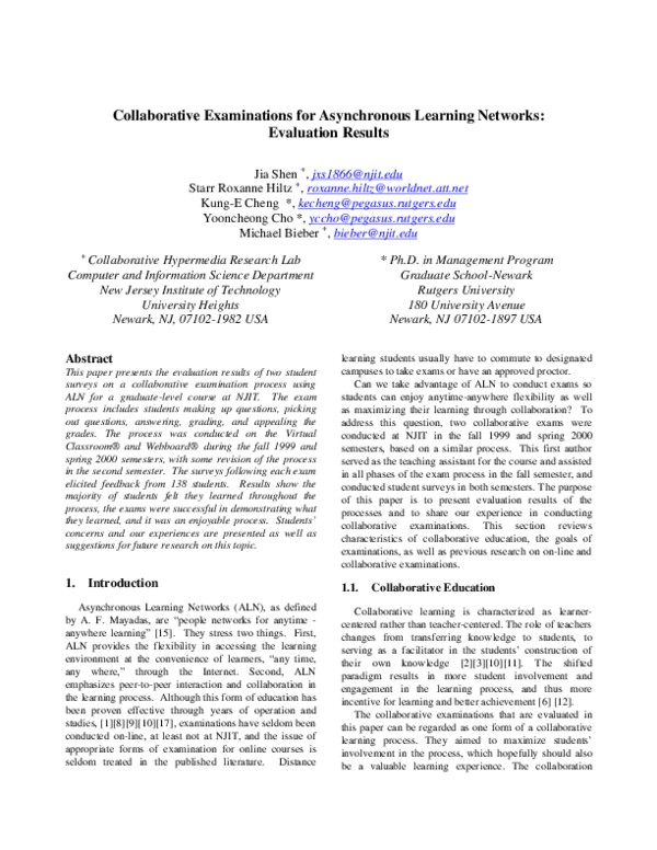 (PDF) Collaborative Examinations for Asynchronous Learning Networks ...