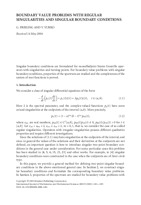 (PDF) Boundary value problems with regular singularities and singular ...
