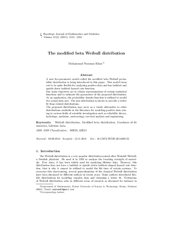 (PDF) The Modified Beta Weibull Distribution