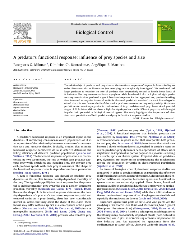 (PDF) A predator’s functional response: Influence of prey species and size