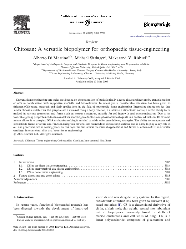 (PDF) Chitosan: A versatile biopolymer for orthopaedic tissue-engineering
