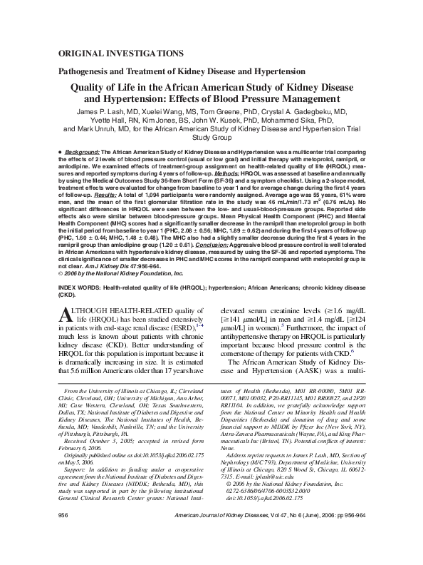 (PDF) Quality of Life in the African American Study of Kidney Disease ...