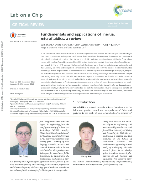 Fundamentals and applications of inertial microfluidics: a review