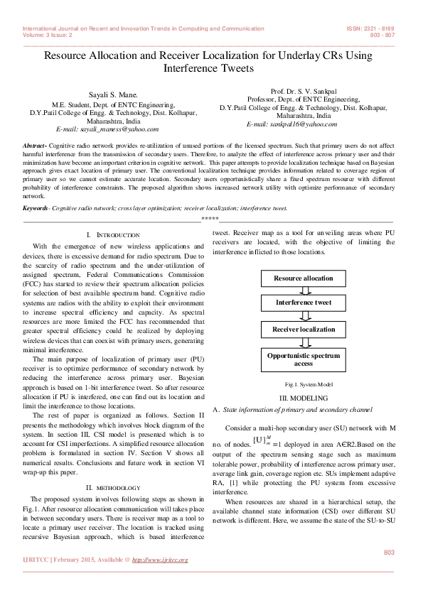 (PDF) Resource Allocation and Receiver Localization for Underlay CRs ...