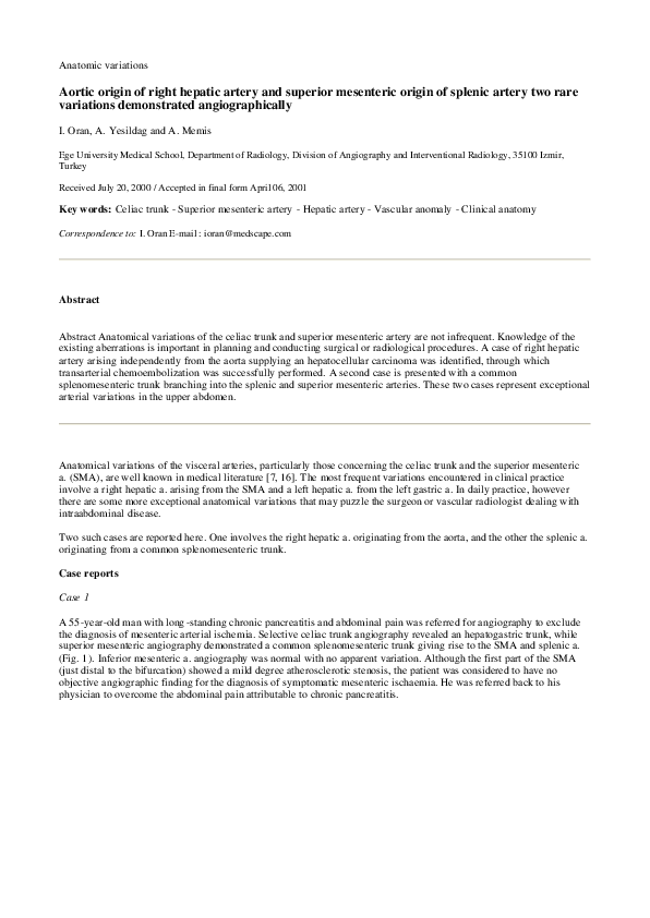 (PDF) Aortic origin of right hepatic artery and superior mesenteric ...