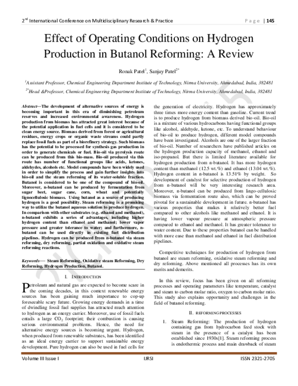 (PDF) Effect of Operating Conditions on Hydrogen Production in Butanol ...