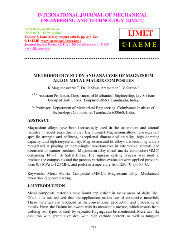 (PDF) METHODOLOGY STUDY AND ANALYSIS OF MAGNESIUM ALLOY METAL MATRIX