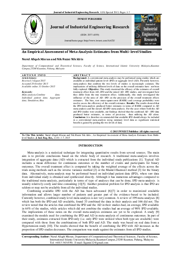 (PDF) An Empirical Assessment of Meta-Analysis Estimates from Multi ...