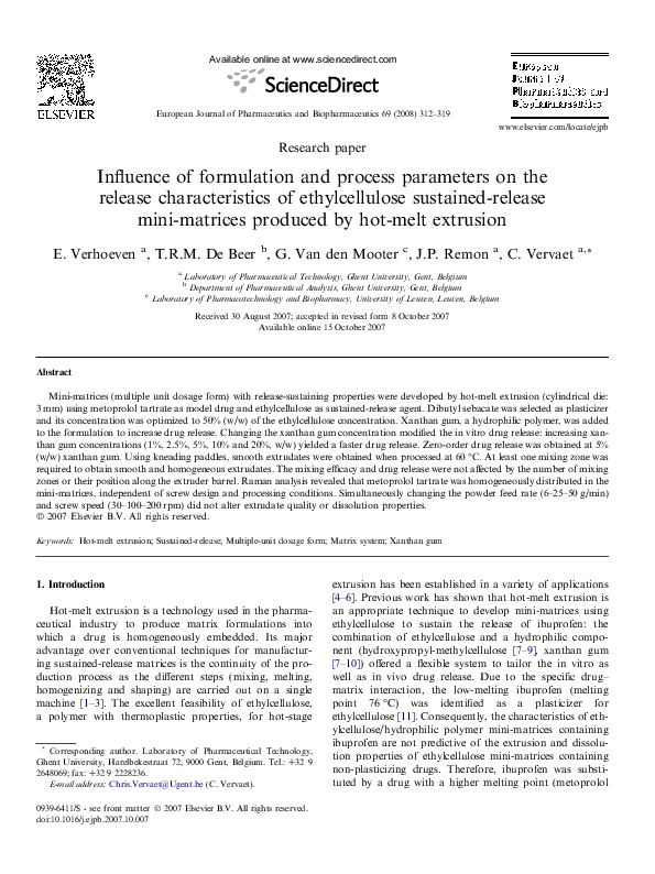 (PDF) Influence of formulation and process parameters on the release ...